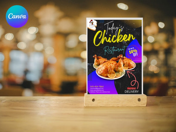 Today’s Chicken Restaurant Flyer Template, Chicken Promo Poster, Fast Food Restaurant Flyer, Editable Canva, Digital Download