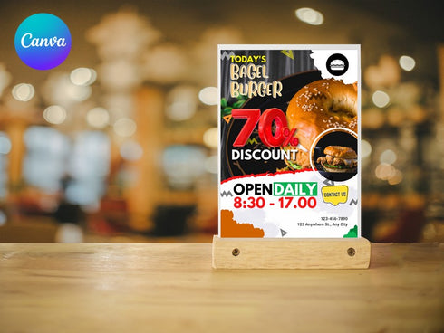 Burger Discount Flyer Template, Restaurant Fast Food Promo, Burger Sale Poster, Editable Canva Flyer, Digital Download