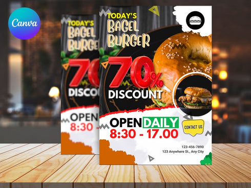 Burger Discount Flyer Template, Restaurant Fast Food Promo, Burger Sale Poster, Editable Canva Flyer, Digital Download