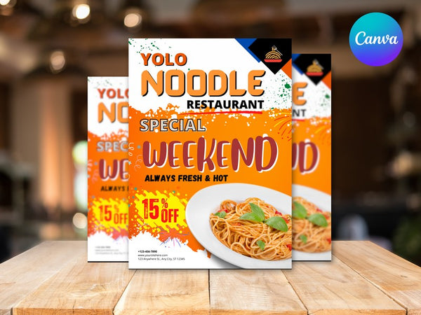 YOLO Noodle Flyer Template, Restaurant Noodle Promotion, Asian Food Poster, Editable Canva Flyer, Digital Download