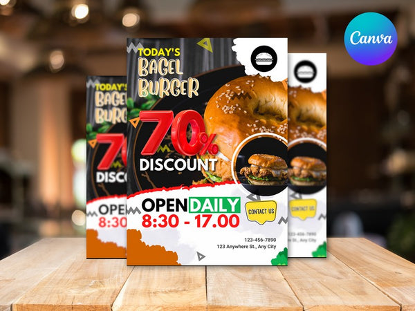 Burger Discount Flyer Template, Restaurant Fast Food Promo, Burger Sale Poster, Editable Canva Flyer, Digital Download