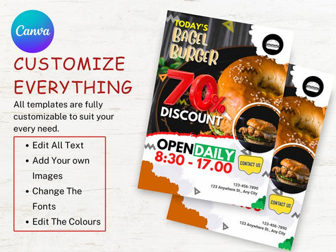 Burger Discount Flyer Template, Restaurant Fast Food Promo, Burger Sale Poster, Editable Canva Flyer, Digital Download
