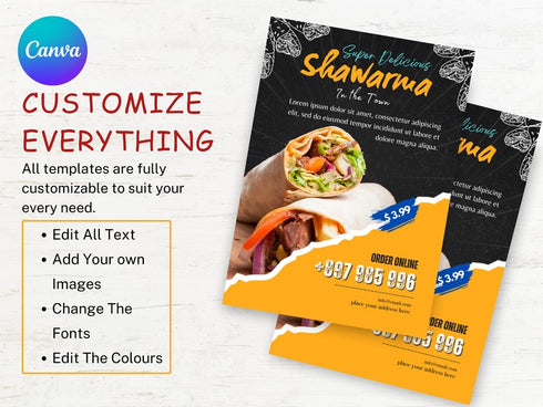 Super Delicious Shawarma Flyer Template, Restaurant Promo Poster, Shawarma Special, Editable Canva Flyer, Digital Download