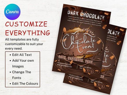 Chocolate Event Flyer Template, Editable Dessert Festival Poster, Cocoa & Sweets Promotion Flyer, Canva Instant Download, Food Event Marketing