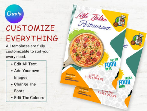Little Italian Pizza Restaurant Flyer Template, Editable Canva Food Flyer, Pizza Promotion Poster, Instant Download
