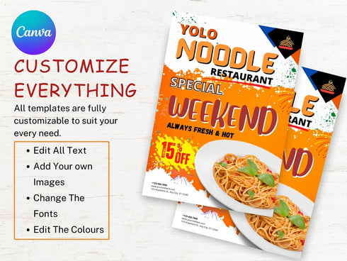 YOLO Noodle Flyer Template, Restaurant Noodle Promotion, Asian Food Poster, Editable Canva Flyer, Digital Download