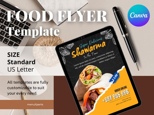 Super Delicious Shawarma Flyer Template, Restaurant Promo Poster, Shawarma Special, Editable Canva Flyer, Digital Download