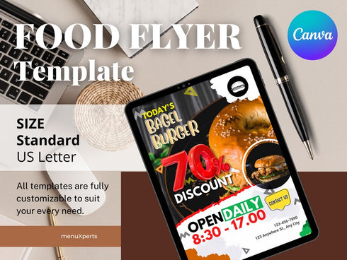 Burger Discount Flyer Template, Restaurant Fast Food Promo, Burger Sale Poster, Editable Canva Flyer, Digital Download