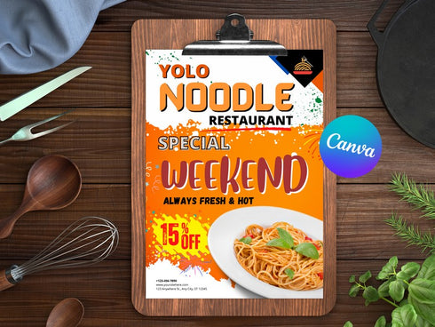 YOLO Noodle Flyer Template, Restaurant Noodle Promotion, Asian Food Poster, Editable Canva Flyer, Digital Download