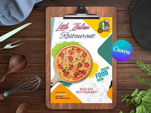 Little Italian Pizza Restaurant Flyer Template, Editable Canva Food Flyer, Pizza Promotion Poster, Instant Download