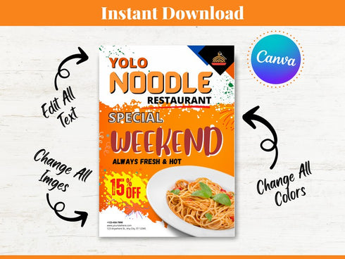 YOLO Noodle Flyer Template, Restaurant Noodle Promotion, Asian Food Poster, Editable Canva Flyer, Digital Download
