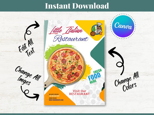 Little Italian Pizza Restaurant Flyer Template, Editable Canva Food Flyer, Pizza Promotion Poster, Instant Download