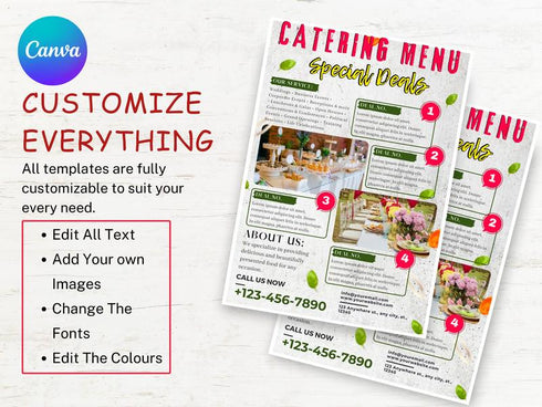 Catering Restaurant Flyer Template, Food Catering Promo, Restaurant Advertising Flyer, Editable Canva, Digital Download