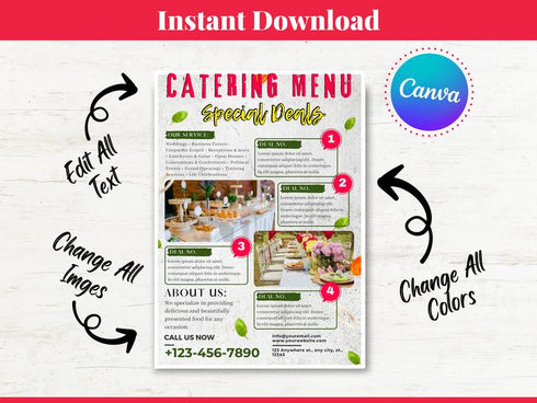 Catering Restaurant Flyer Template, Food Catering Promo, Restaurant Advertising Flyer, Editable Canva, Digital Download