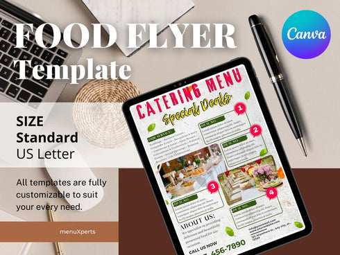 Catering Restaurant Flyer Template, Food Catering Promo, Restaurant Advertising Flyer, Editable Canva, Digital Download