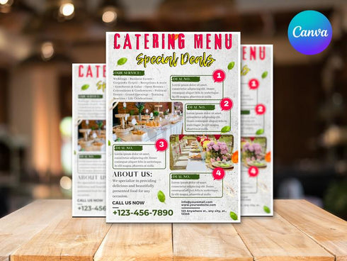 Catering Restaurant Flyer Template, Food Catering Promo, Restaurant Advertising Flyer, Editable Canva, Digital Download
